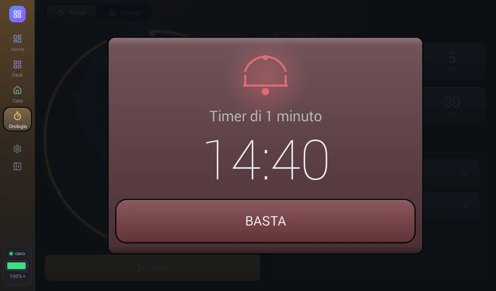 Il timer che suona: schermata con il tasto BASTA